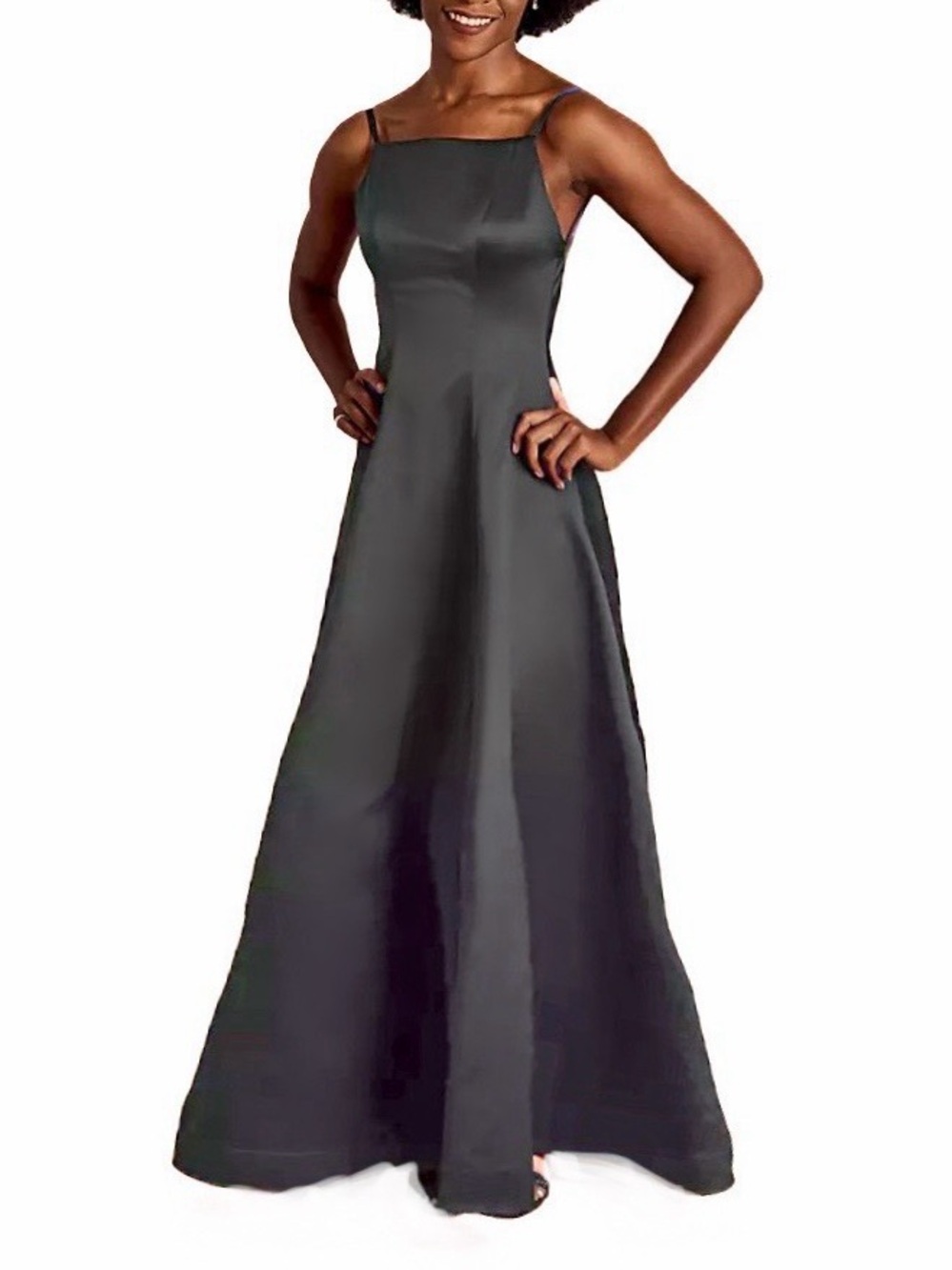 ABS Allen Schwartz Gunmetal Satin Maxi Dress with Slim Straps